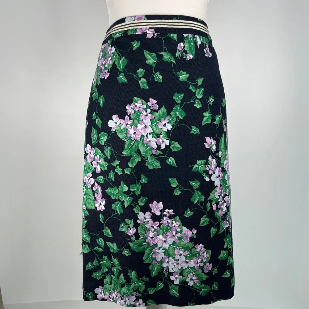 Talbots Oprah Magazine Collection Floral Pencil Skirt Navy Purple Size 8